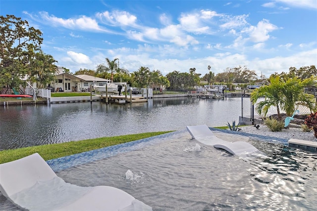 property view of water with a boat dock and boat lift