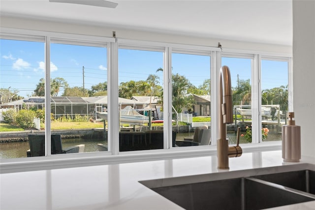 room details with a water view and a sink