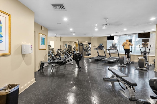 gym with ceiling fan