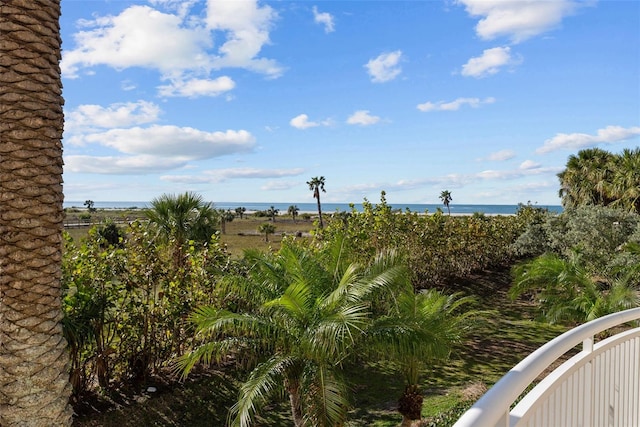 exterior space with a water view