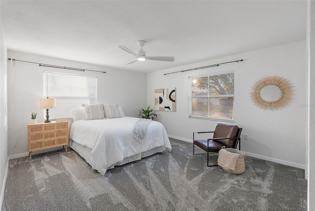 bedroom featuring carpet floors and ceiling fan