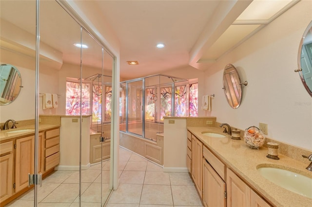 bathroom with vanity and tile patterned floors