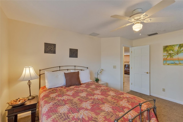 bedroom with carpet floors and ceiling fan