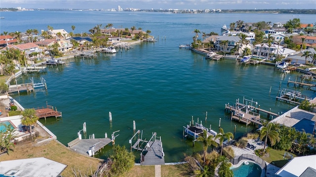 aerial view featuring a water view