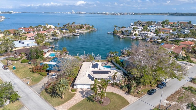 aerial view with a water view