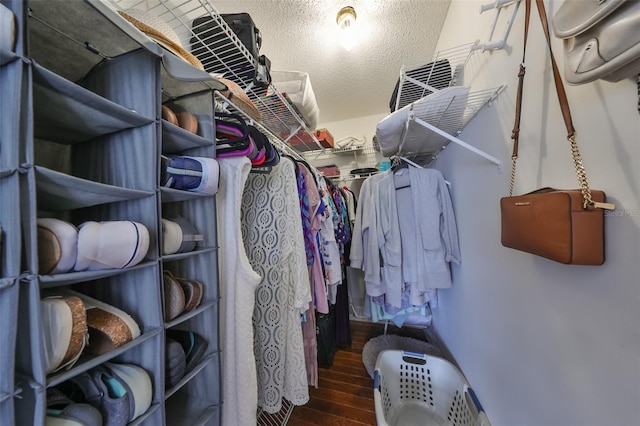 walk in closet featuring dark wood-type flooring