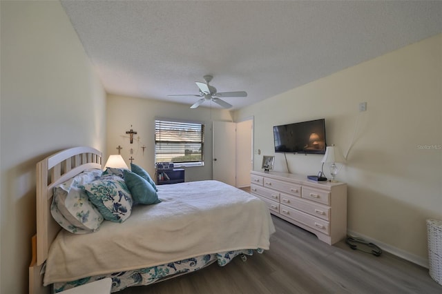 2003 Halmrock Pl, Sun City Center, FL 33573 - bedroom featuring wood finished floors, ceiling fan, and a textured ceiling