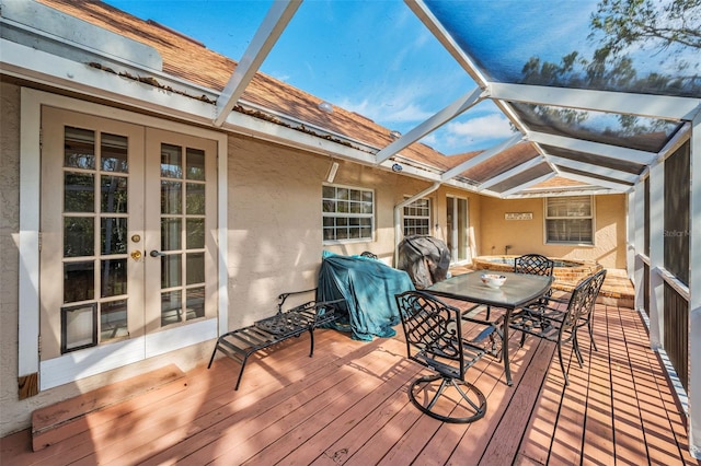 wooden terrace with french doors