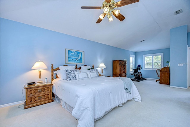 bedroom featuring ceiling fan and carpet floors