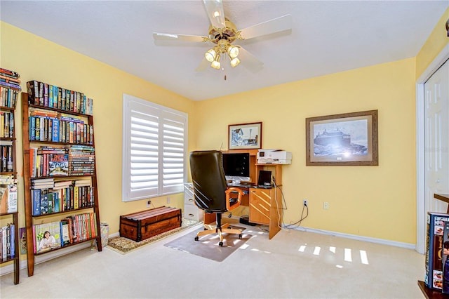 office with carpet and ceiling fan