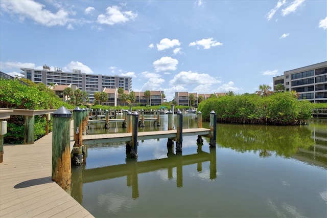 view of dock with a water view