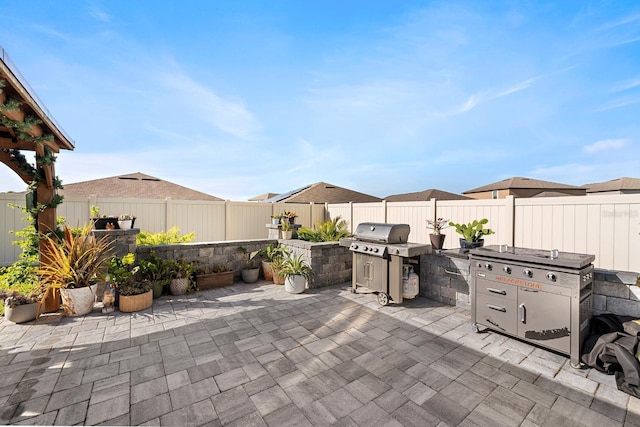 view of patio featuring a grill and exterior kitchen