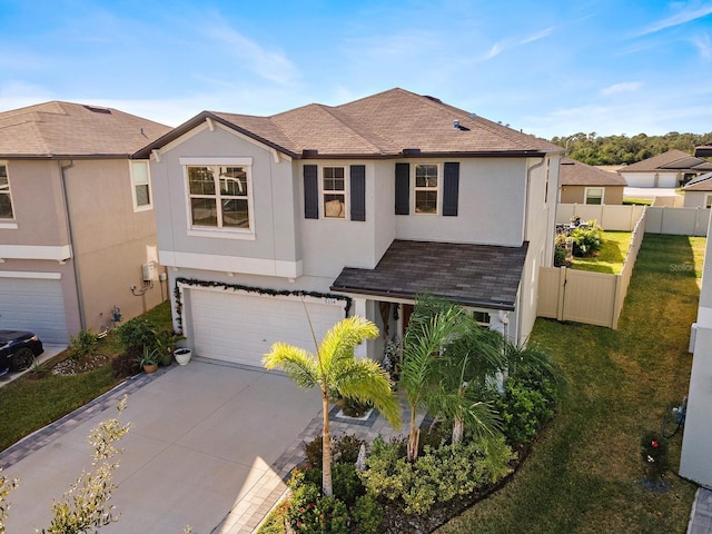 view of front of house featuring a garage and a front lawn