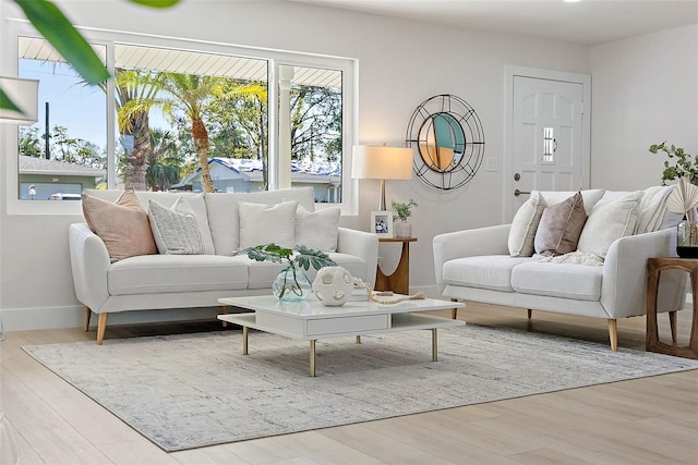 living room with light hardwood / wood-style floors