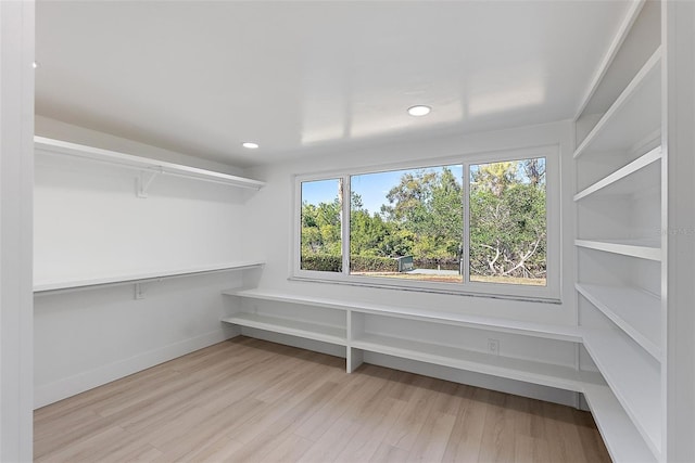 walk in closet with light wood-type flooring