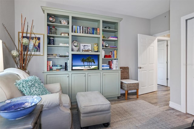 sitting room with light hardwood / wood-style flooring