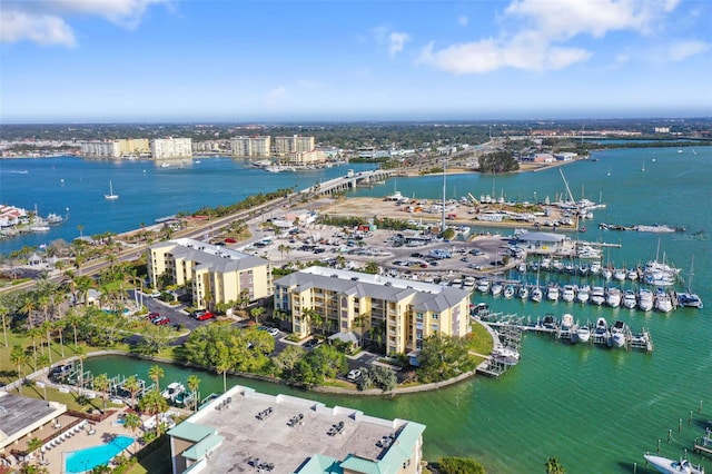 aerial view with a water view