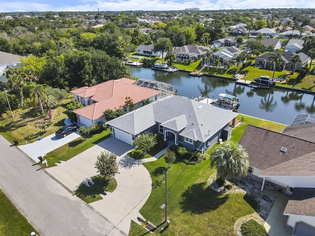 aerial view with a water view