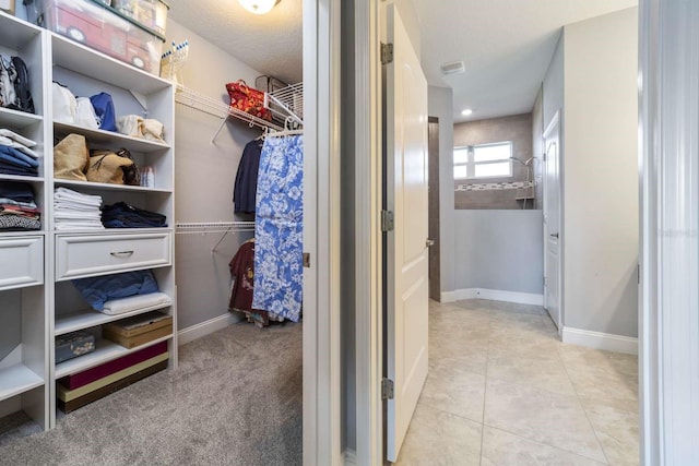 spacious closet with light colored carpet