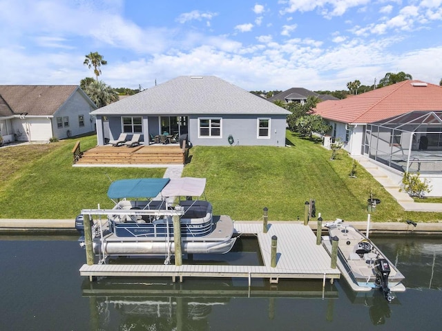 15 Cold Spring Ct, Palm Coast, FL 32137 - dock area with a water view, a patio, a yard, and boat lift