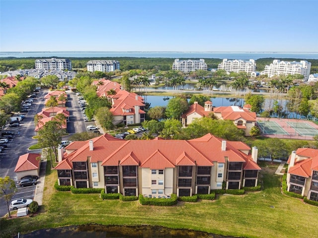 aerial view featuring a water view