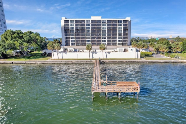 dock area with a water view