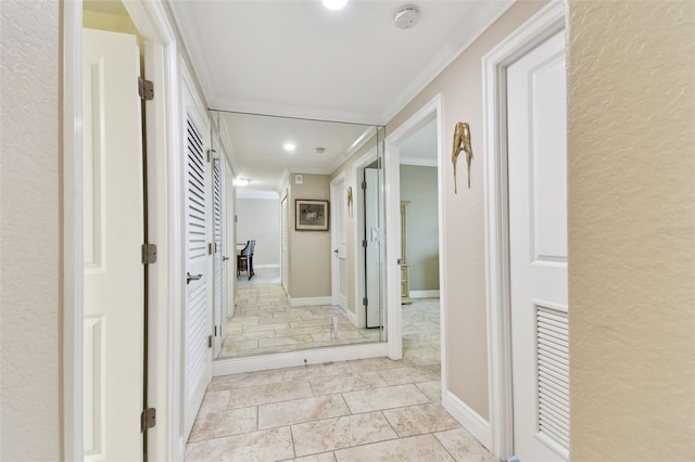 hallway with crown molding