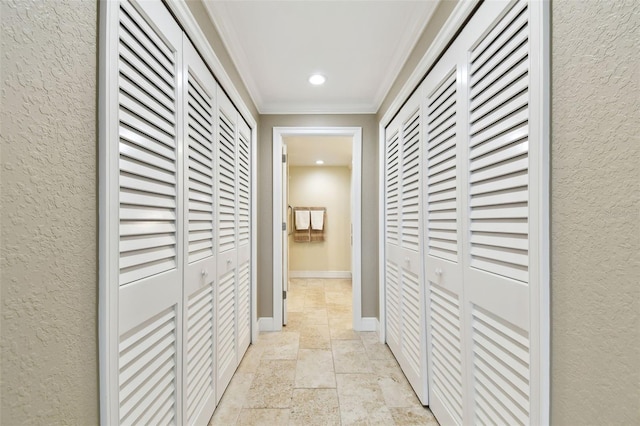 corridor with crown molding