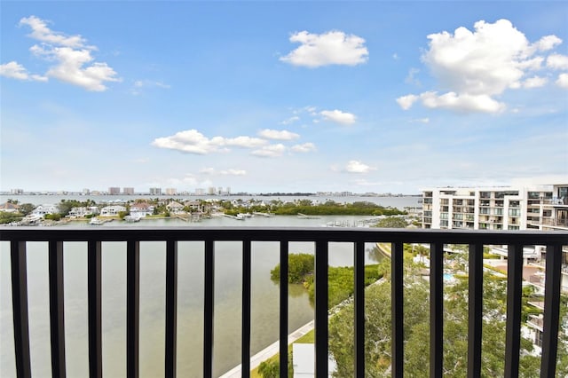 balcony featuring a water view