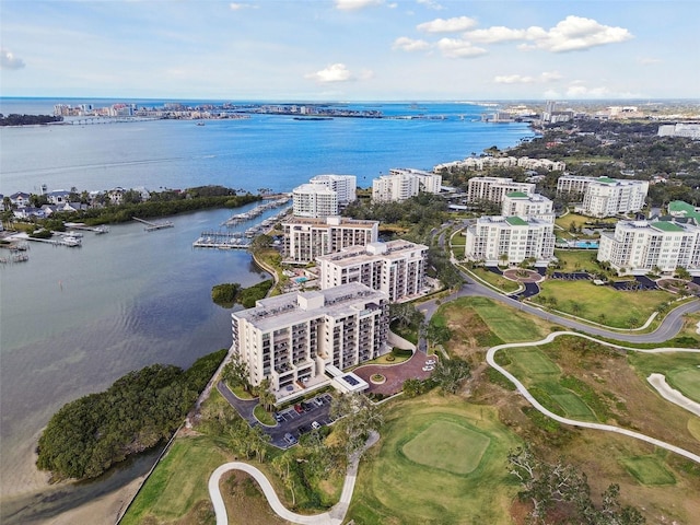 aerial view with a water view