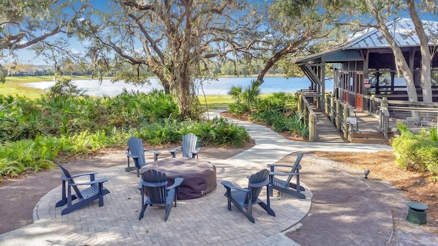 view of patio / terrace featuring a water view