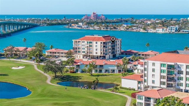 drone / aerial view featuring a water view