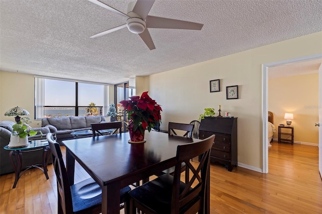 dining area featuring ceiling fan, a wealth of natural light, and light hardwood / wood-style flooring