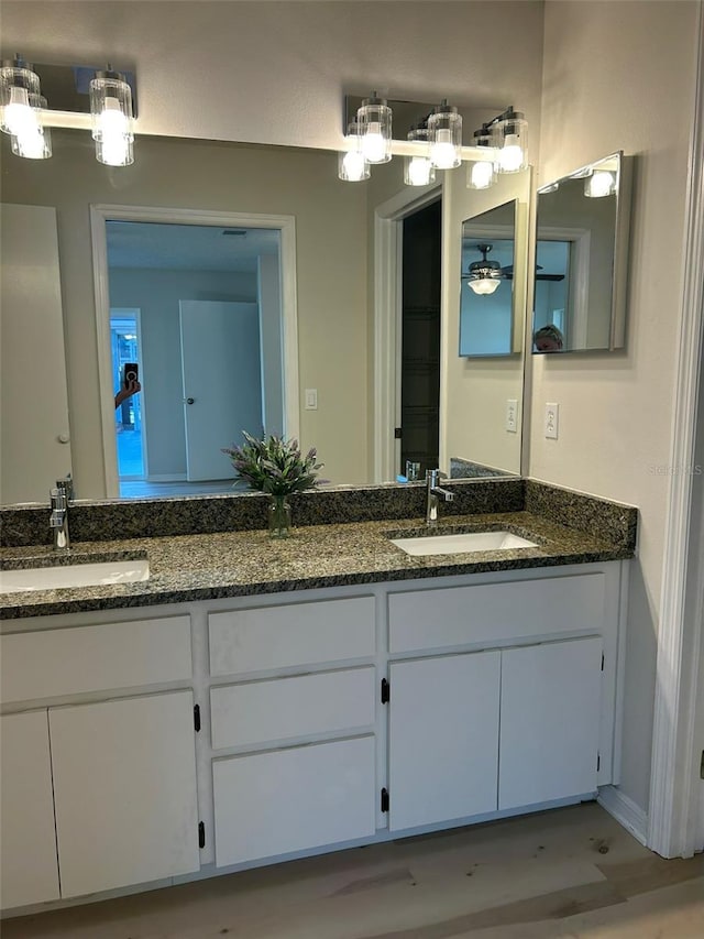 bathroom with a sink and double vanity