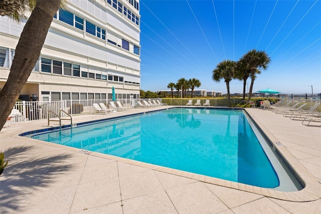 view of pool featuring a patio