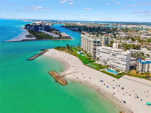 aerial view with a view of the beach and a water view