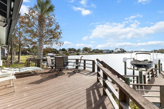 view of dock with a water view