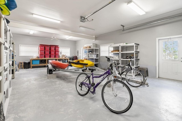 garage featuring ceiling fan