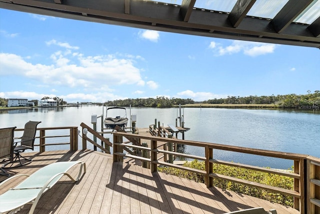 dock area with a water view