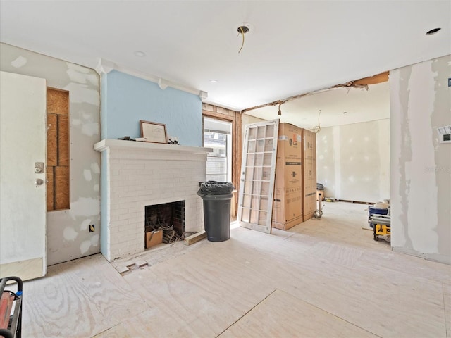 living room with a fireplace