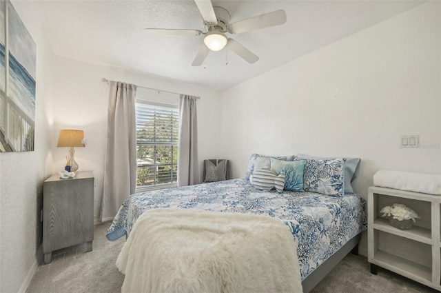 bedroom with carpet floors and ceiling fan