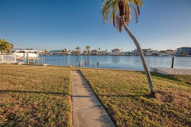 water view featuring a dock