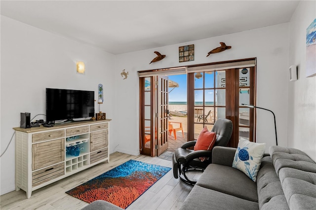 living room with light hardwood / wood-style floors