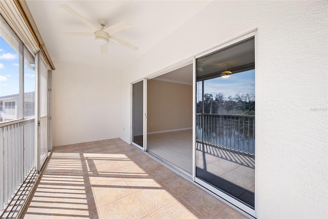 interior space featuring ceiling fan