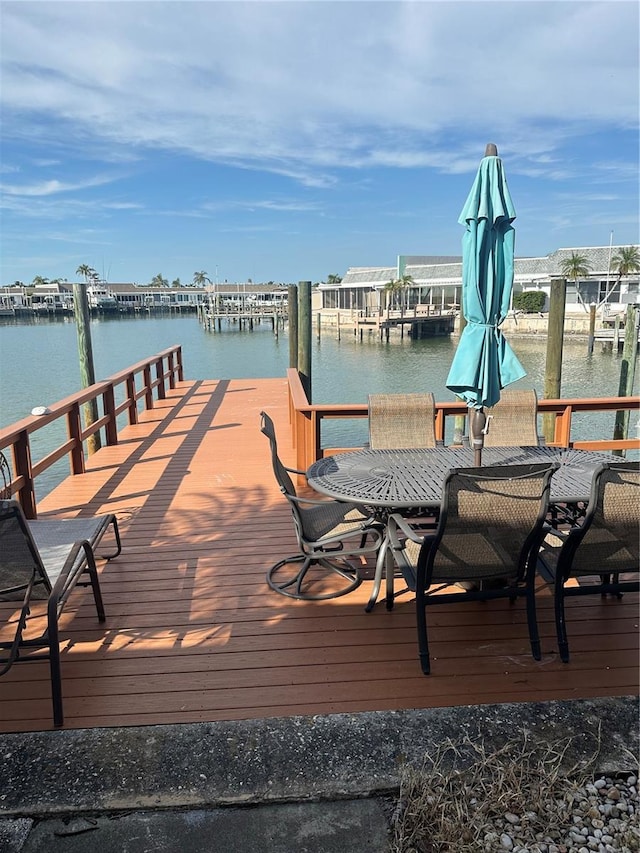 view of dock with a water view