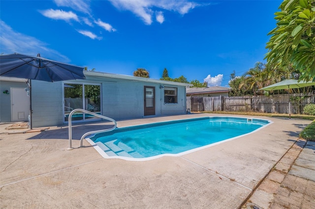 view of swimming pool with a patio