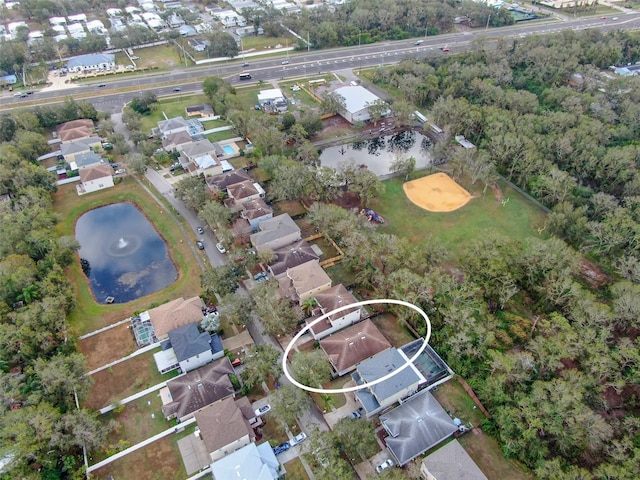 aerial view with a water view