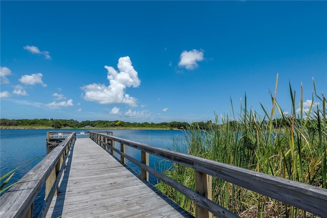 view of dock with a water view