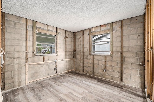 empty room with a textured ceiling and light wood-type flooring