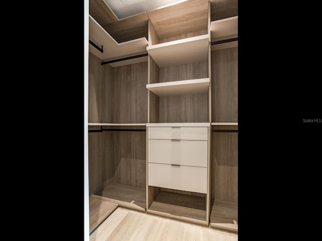 spacious closet with light hardwood / wood-style floors